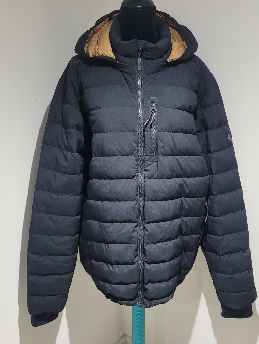 Lole Men's Packable Hooded Quilted Down Puffer Jacket XL Black Brown